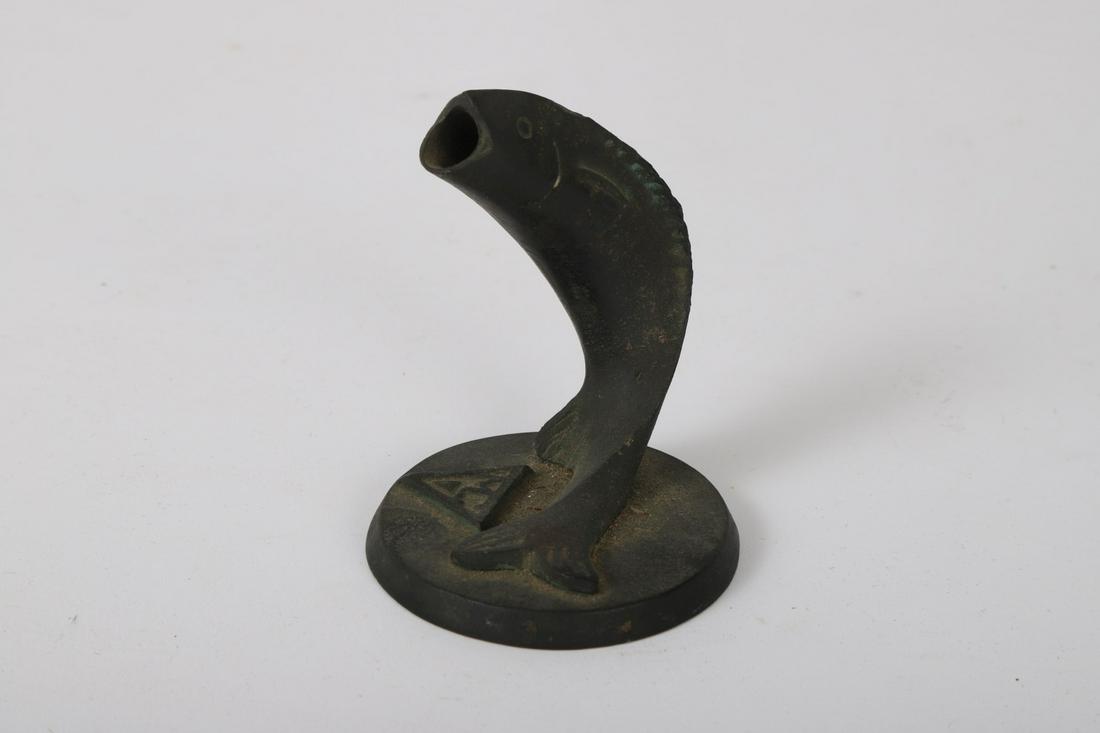 BRONZE WIDE MOUTH BASS PEN STAND / HOLDER: 3 x 2 ½ inches