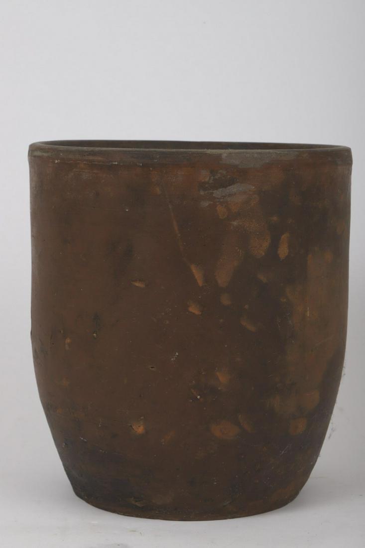 (18th c) REDWARE STORAGE POT: Nicely glazed interior.10 x 9 inches