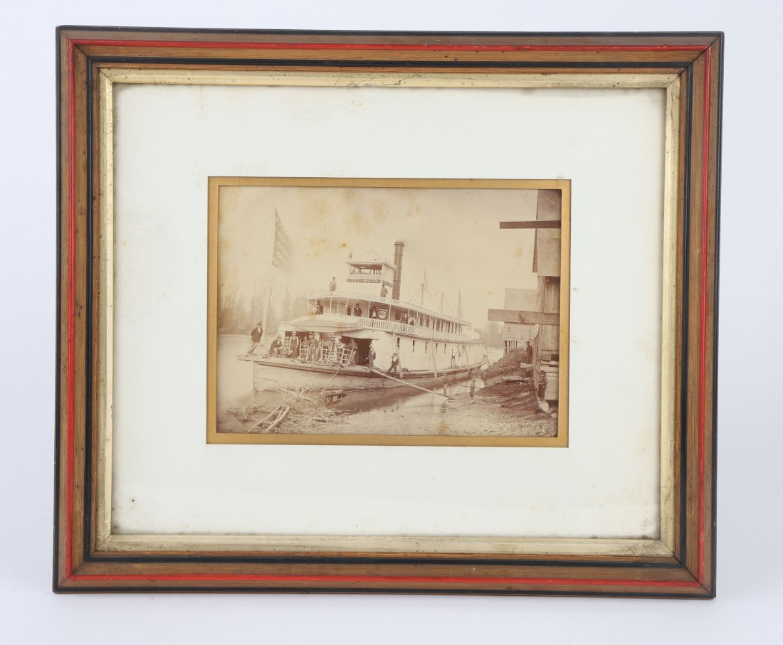 CITY OF SALEM OREGON ALBUMEN PHOTOGRAPH: 1860's-1870's Â“Rear Paddle wheeler SteamboatÂ” 6 x 8 inches. Framed 13 x 15 ½ inches. Note: From the 1870s Â– 1900, Harriett BullÂ’s grandparents Samuel H Brown, 2nd (1849-1917) and his 