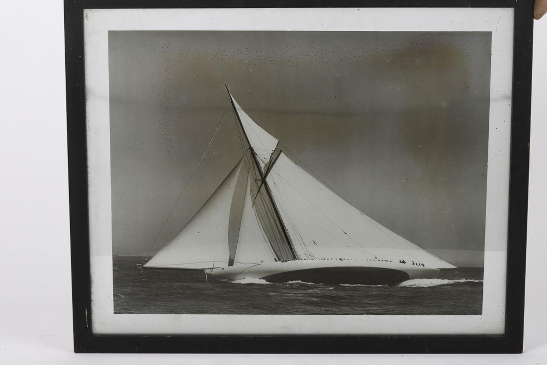WILLARD B. JACKSON (1871-1940) PHOTOGRAPH: J-Class Yacht. Photograph on glass. 13 ½ x 17 ½ inches (image). Framed 17 x 21 inches (overall). Note: W.H. Brown (1882-1963) is brother of naval architect and boat designer, Samuel H. Brown (1887-1