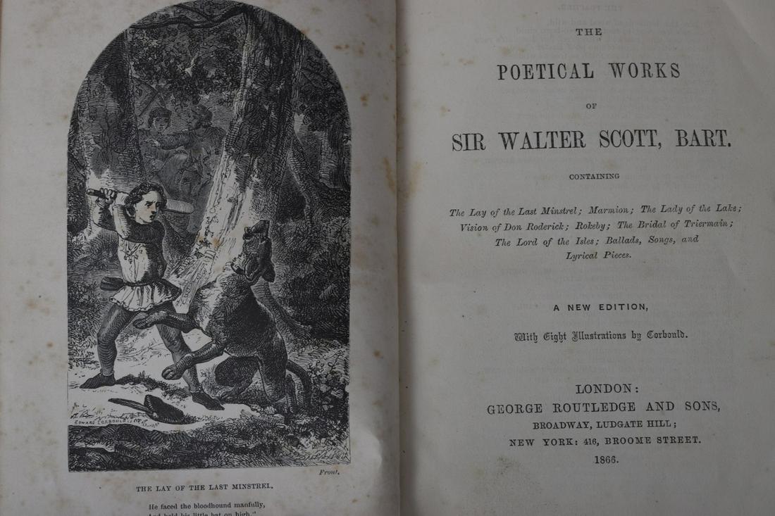 POETICAL WORKS OF SIR WALTER SCOTT 1866: George Routledge and Sons. London 1866. Hardcover leather bound. Raised banded spine. 7 x 5 inches