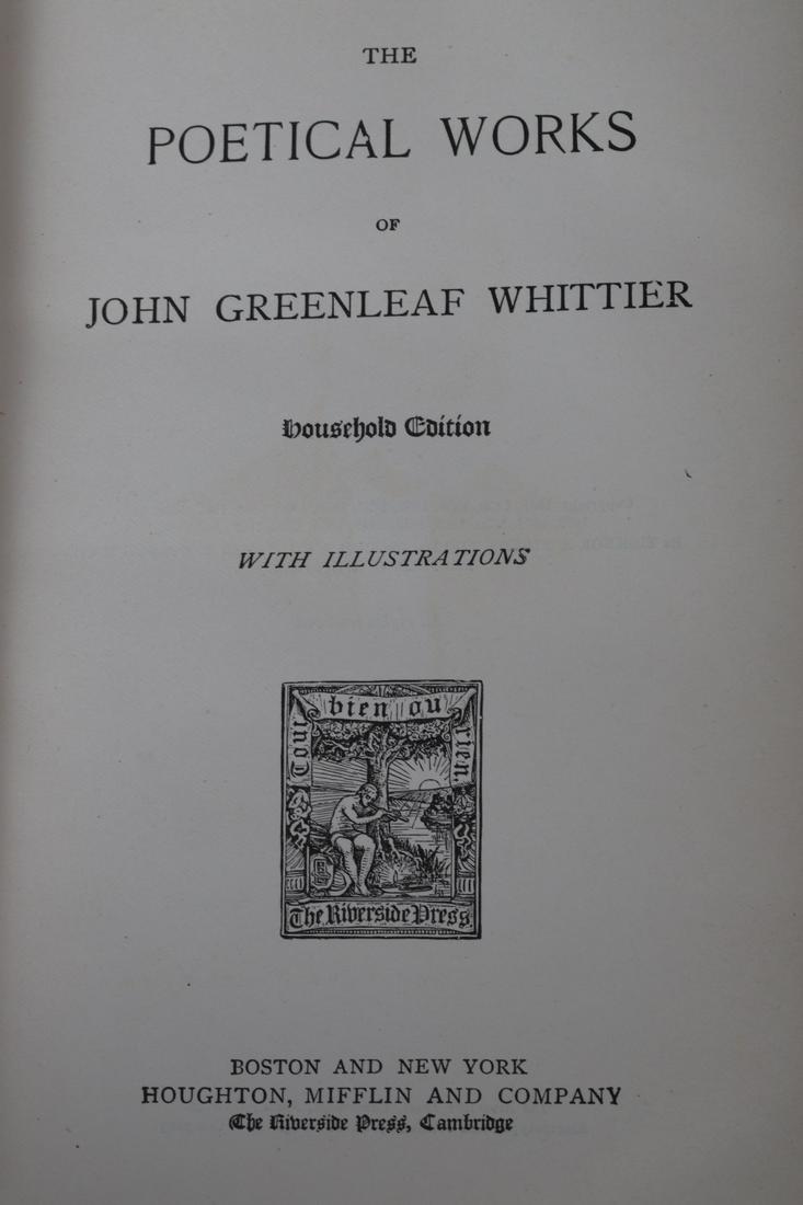 ILLUSTRATED POETICAL WORKS of WHITTIER 1891: Household edition. Houghton, Mifflin & Company. Boston and New York.