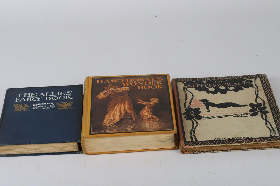 (3) WORKS ILLUSTRATED by ARTHUR RACKHAM: Including: The Allies' Fairy Book Lippincott Co. London 1916. Hardcover cloth bound, Hawthorne's Wonder Book Garden City Publishing Garden City, NY. Hardcover cloth bound and The Sleeping Beauty by C.