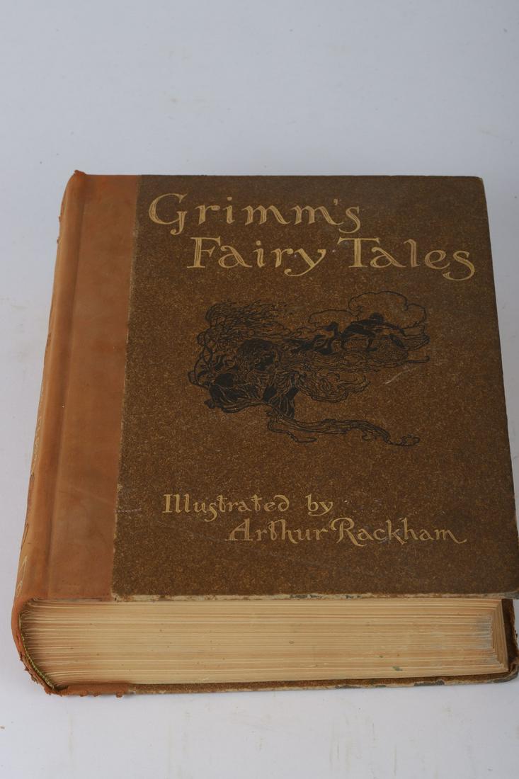 1909 GRIMM FAIRY TALES ILLUSTRATED by ARTHUR RACKHAM: The Fairy Tales of the Brothers Grimm. Doubleday, Page & Co. New York 1909. Hardcover suede and paper bound
