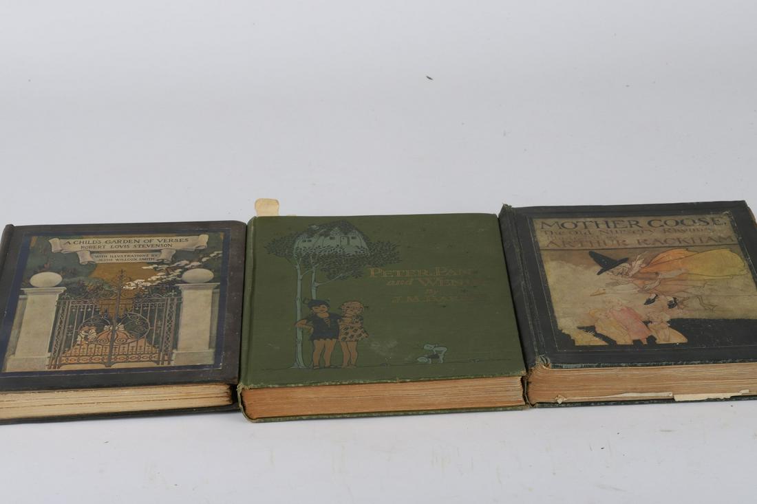 (3) CHILDREN'S CLASSIC WORKS: Mother Goose Illustrated by Arthur Rackham The Century 1913 Hardcover cloth bound, A Child's Garden of Verses by Robert Louis Stevenson illustrated by Jesse Willcox Smith Scribner's 1905. Hardcover cl