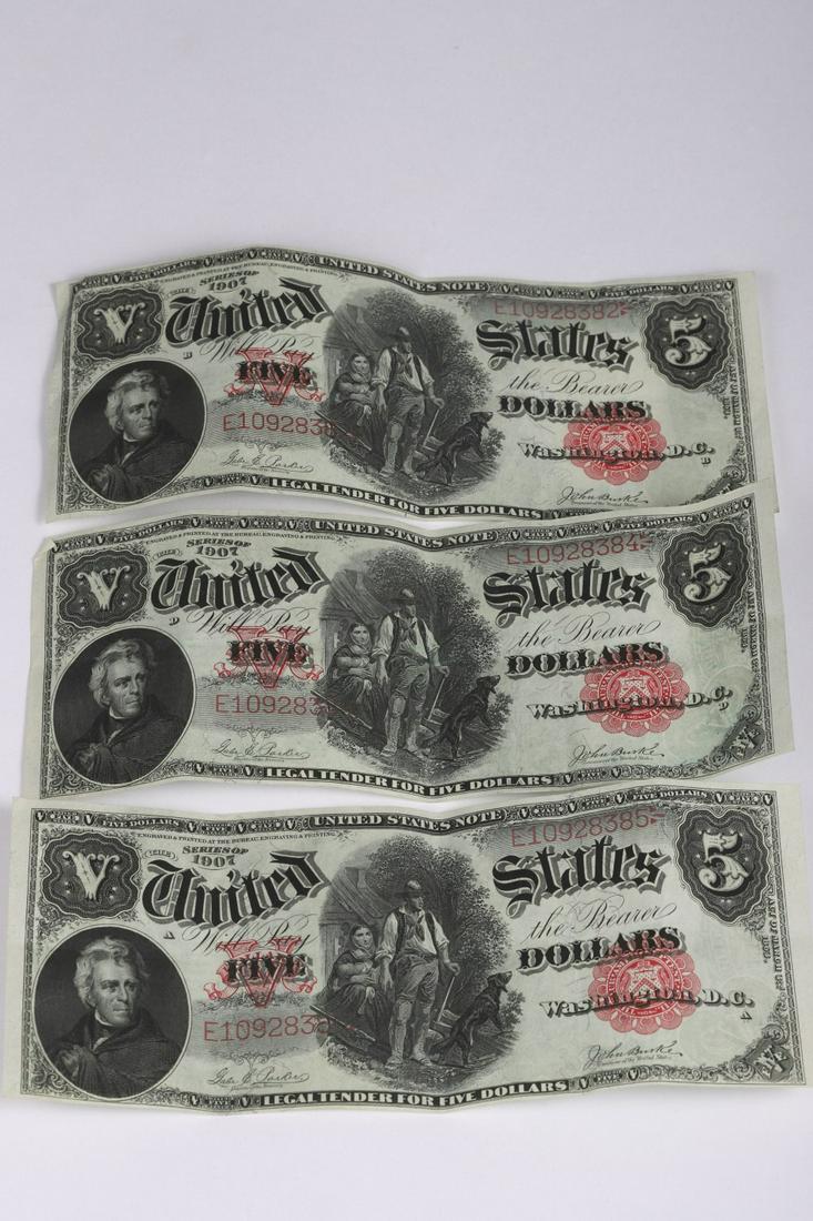 (3) 1907 SERIES FIVE DOLLAR NOTES WOODCHOPPER: Almost in consecutive order