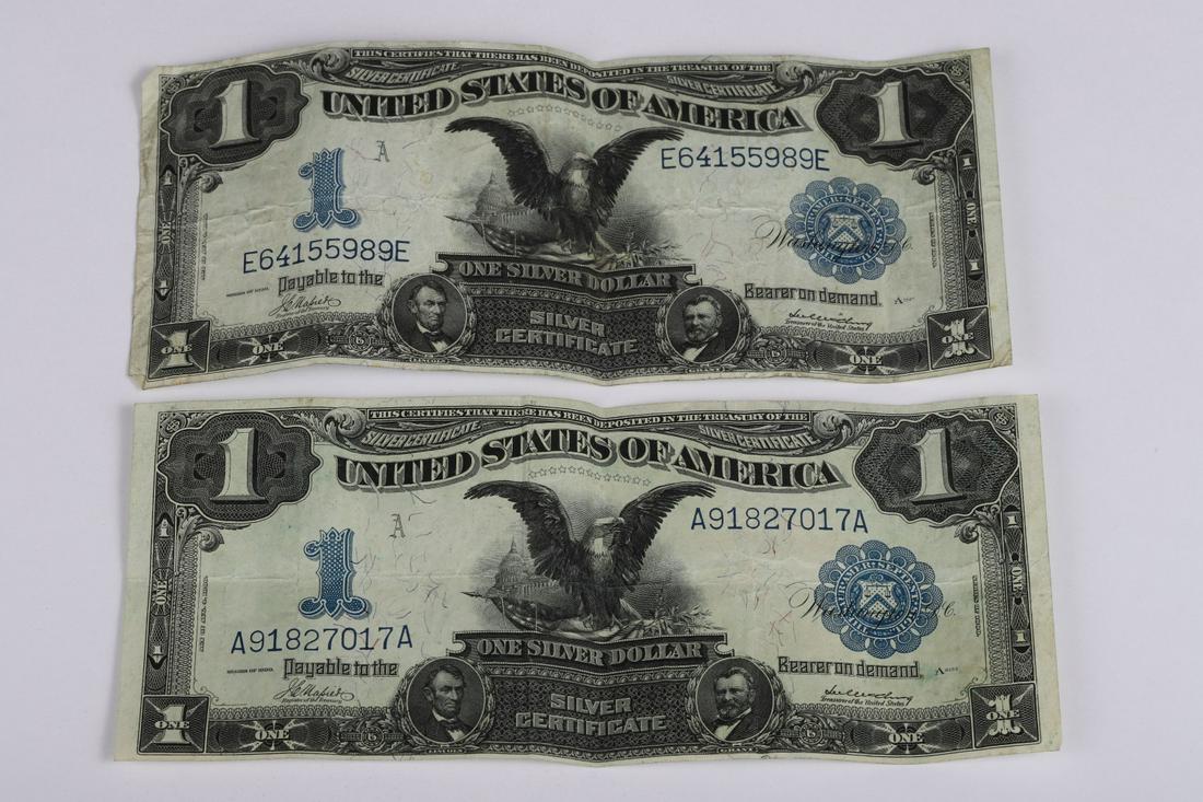 (2) 1899 ONE DOLLAR SILVER CERTIFICATES: One Dollar Certificates