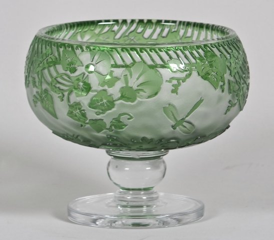 English green to clear cut glass compote