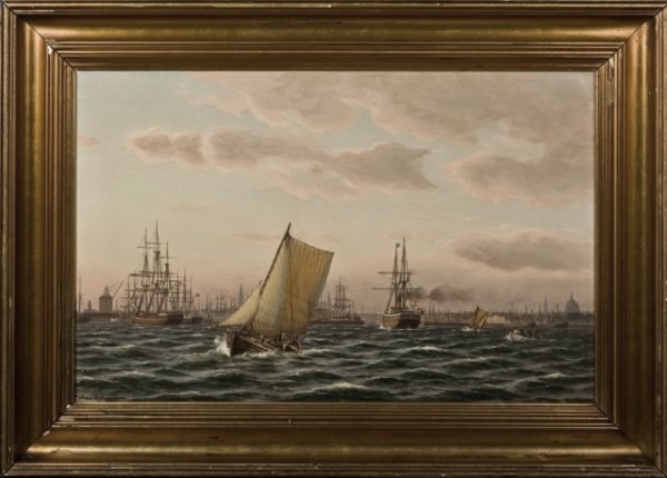 Johan Neumann, Danish (1860-1940) Busy Dutch port,