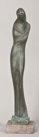 Alexander Archipenko (1889-1964) Bronze of female: Alexander Archipenko (1889-1964) Bronze of female figure on square pink marble base, signed Archipenko, 1928 6/6. Height: 14 1/4 in.