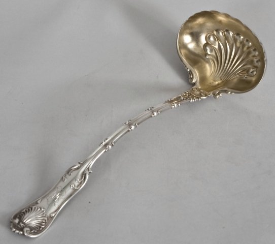 American silver punch ladle with gold wash bowl, "