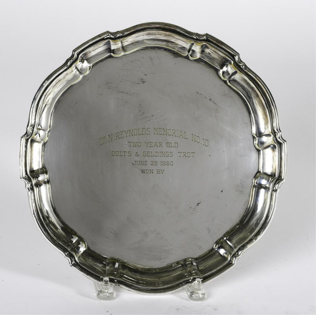 1960 W.N. REYNOLDS MEMORIAL PRESENTATION PLATTER: No. 10 Two Year Old Colts and Geldings Trot. June 29th. Poole Silver Co. Salver with raised shaped rim. silver plate 12 inches.