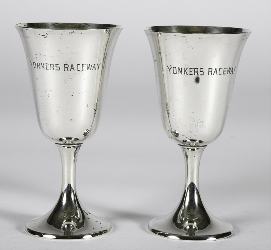 PAIR of STERLING SILVER TROPHIES YONKERS RACEWAY: Gorham sterling silver goblets. 6 1/2 inches. 11.7 troy ounces.
