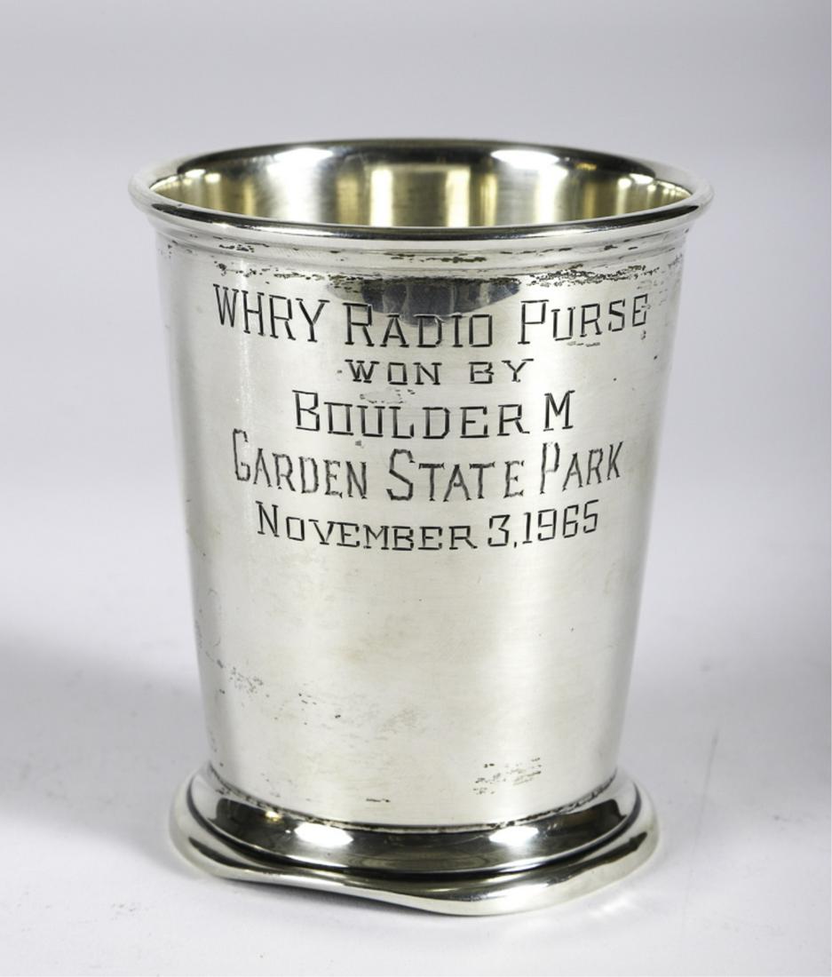 1965 WHRY RADIO PURSE GARDEN STATE PARK: Won by Boulder M. November 3rd, 1965. Julep cup by Poole sterling silver. 4 inches. 3.165 troy ounces