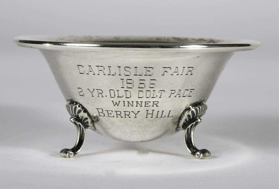 1966 CARLISLE FAIR WINNER BERRY HILL TROPHY: 2 YR Colt Pace. Poole sterling silver footed presentation bowl. 2 1/4 x 4 3/4 inches. 3 troy ounces.