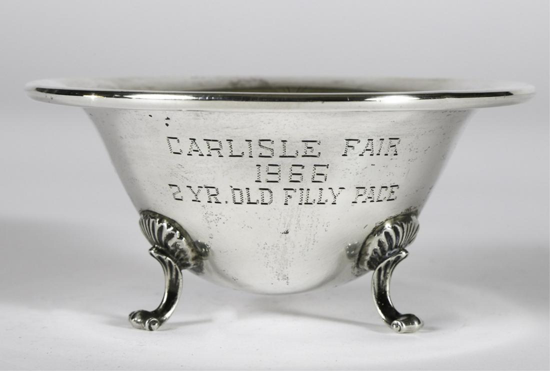 1966 CARLISLE FAIR TROPHY: 2 YR Filly Pace. Poole sterling silver footed presentation bowl. 2 1/4 x 4 3/4 inches. 3 troy ounces.