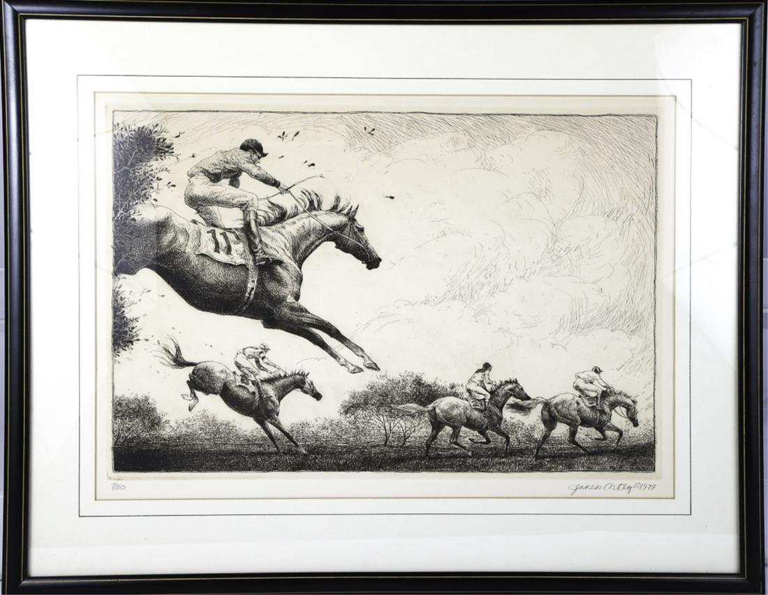 JENNESS CORTEZ (b. 1945): "Cross-country" engraving 12 x 17 1/2 inches (plate) signed, dated 1979 and numbered 7/50. framed 19 x 24 inches (overall)