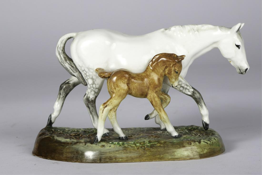 ROYAL DOULTON PORCELAIN MARE AND FOAL: Signed 5 inches. Collection of the First Lady of Harness Racing "Dottie" Haughton.