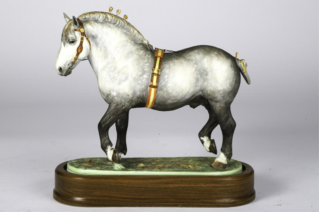 ROYAL WORCESTER HAND PAINTED PERCHERON STALLION: by Doris Lindner 1965. Limited Edition. Bone China. 10 1/2 x 10 1/2 x 4 1/4 inches.
