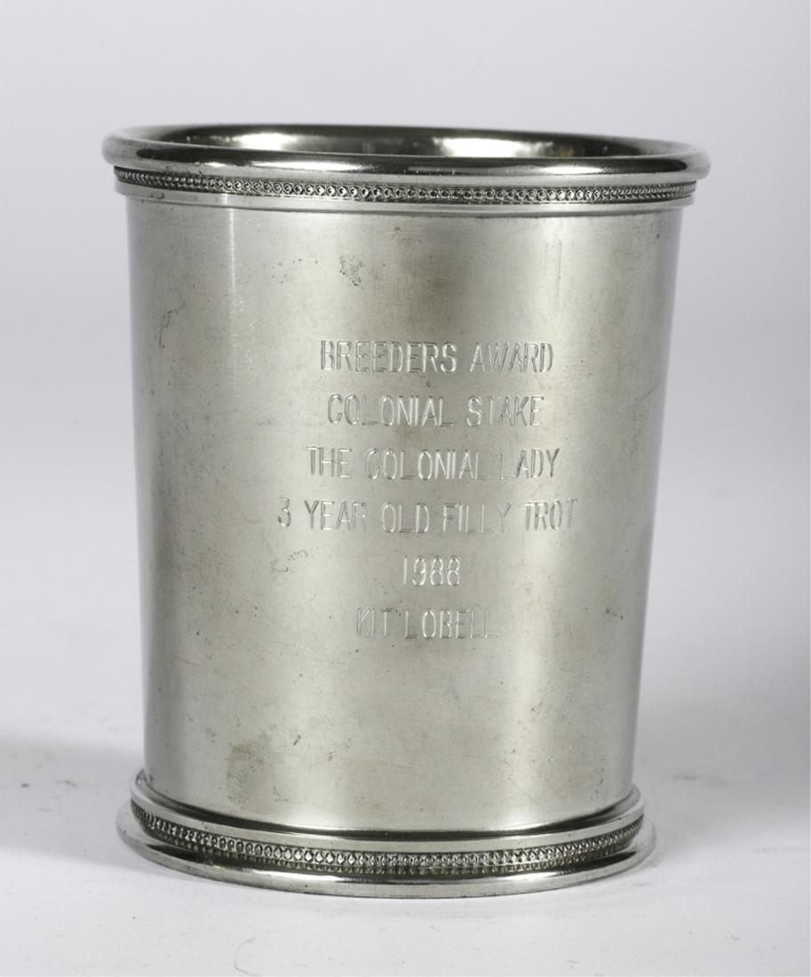 1988 BREEDERS AWARD COLONIAL STAKE COLONIAL LADY: 3 Year Old Filly Trot. Kit Lobell. Presentation Julep Cup. Boardman Colonial Pewter. 4 inches.