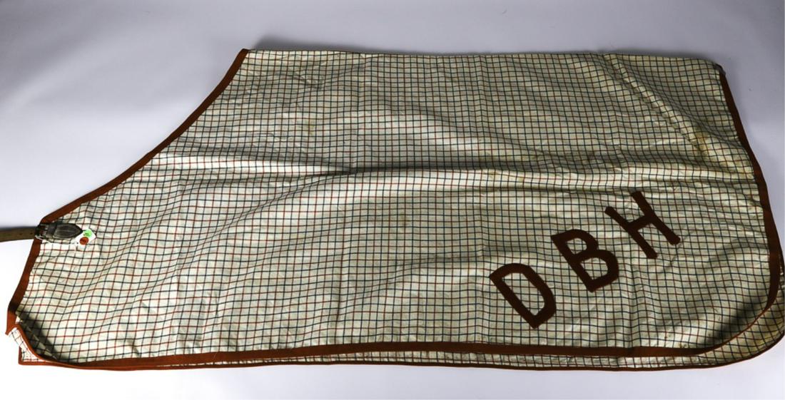 DOROTHY B. HAUGHTON PERSONALIZED HORSE COOLER: Acrylic "D.B.H." 62 x 64 inches.