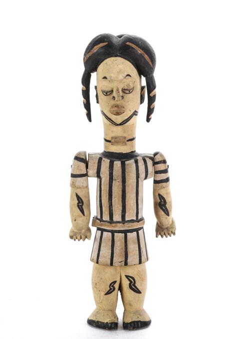 WEST AFRICAN STYLIZED FIGURE of a WESTERN WOMAN: c1960-1970s. Carved and painted wood. 19 1/2 inches