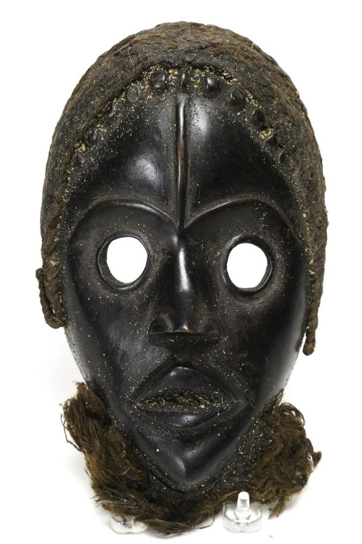 PRE WWII LIBERIA OR IVORY COAST DAN MASK: Well defined features with remnants of hair and beard. 10 1/2 inches