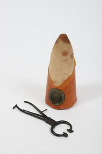 Wrought Iron Sugar Snips & Sugar Cone: Nicely engraved with geometric imagery 9 inches. 10 ½ inches