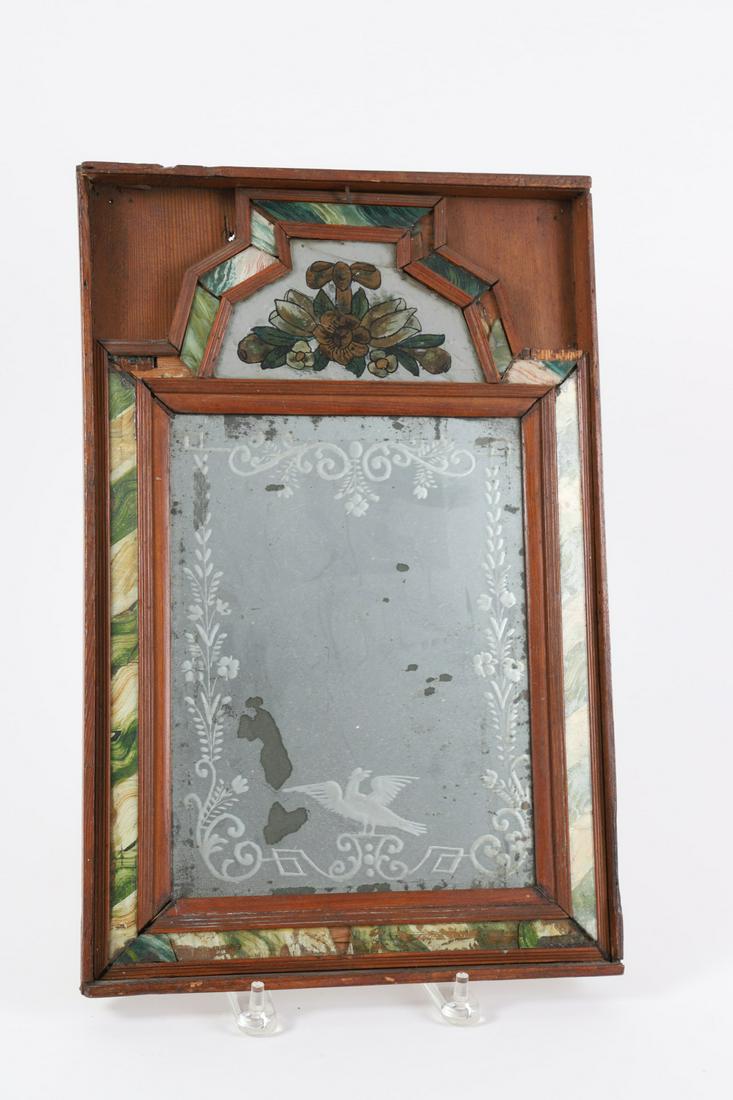 Queen Anne Etched Glass Courting Mirror w/ Box: 17 x 11 inches