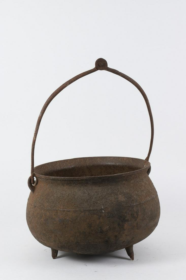 Large Cast Iron Cauldron: With hinged detachable handle 12 x 17 inches