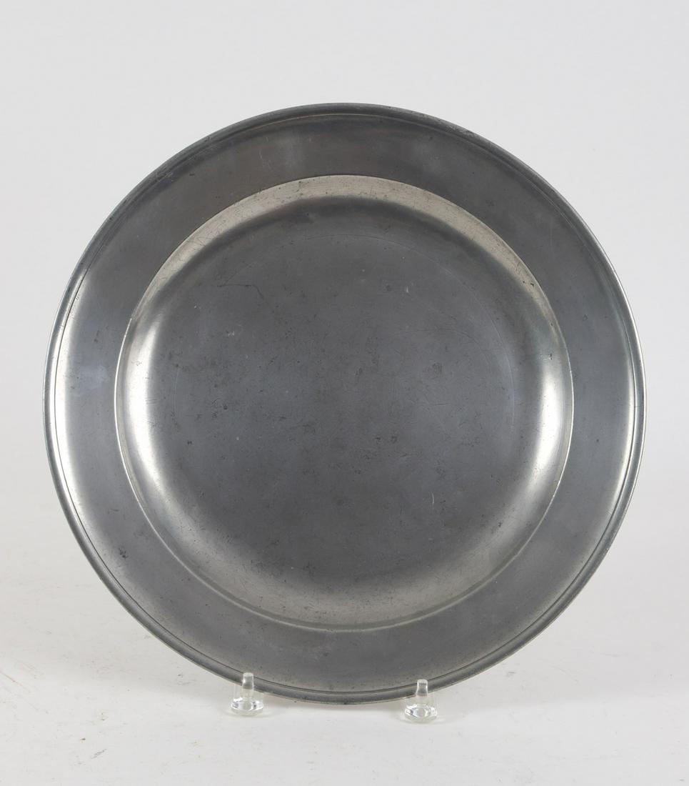 (18th c) Large English Pewter Plate: Marked London. 14 ¾ inches.