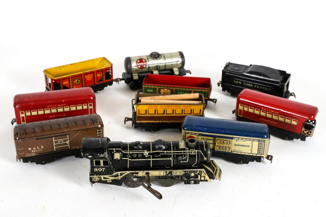 Marx Toys Key-Wind Tin Train: Including: Engine and (8) cars
