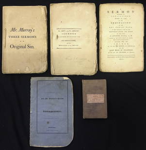 (5) EARLY NEWBURYPORT IMPRINTS: Including: Mr. Murray's Threee Sermons on Original Sin published by John Mycall in Newburyport 1791, Mr. Cary's and Mr. Andrews Sermons by leaving the Old Meeting House and Dedication of the New One