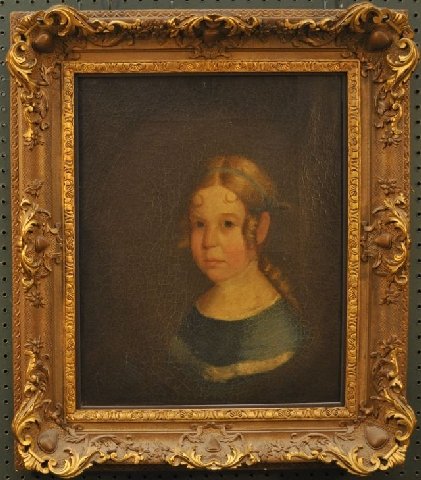 American School (19th century) Portrait of a young: American School (19th century) Portrait of a young girl, unsigned. Oil on canvas, 21 1/4 in. X 17 1/4 in. framed