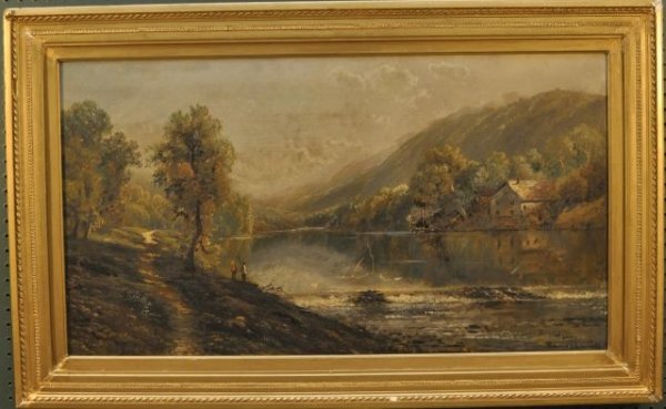 Edmund Darch Lewis, American (1835-1910) Mill on t: Edmund Darch Lewis, American (1835-1910) Mill on the river, signed Edmund D. Lewis 1878, L.R. Oil on canvas, 20 in. X 36 in. framed