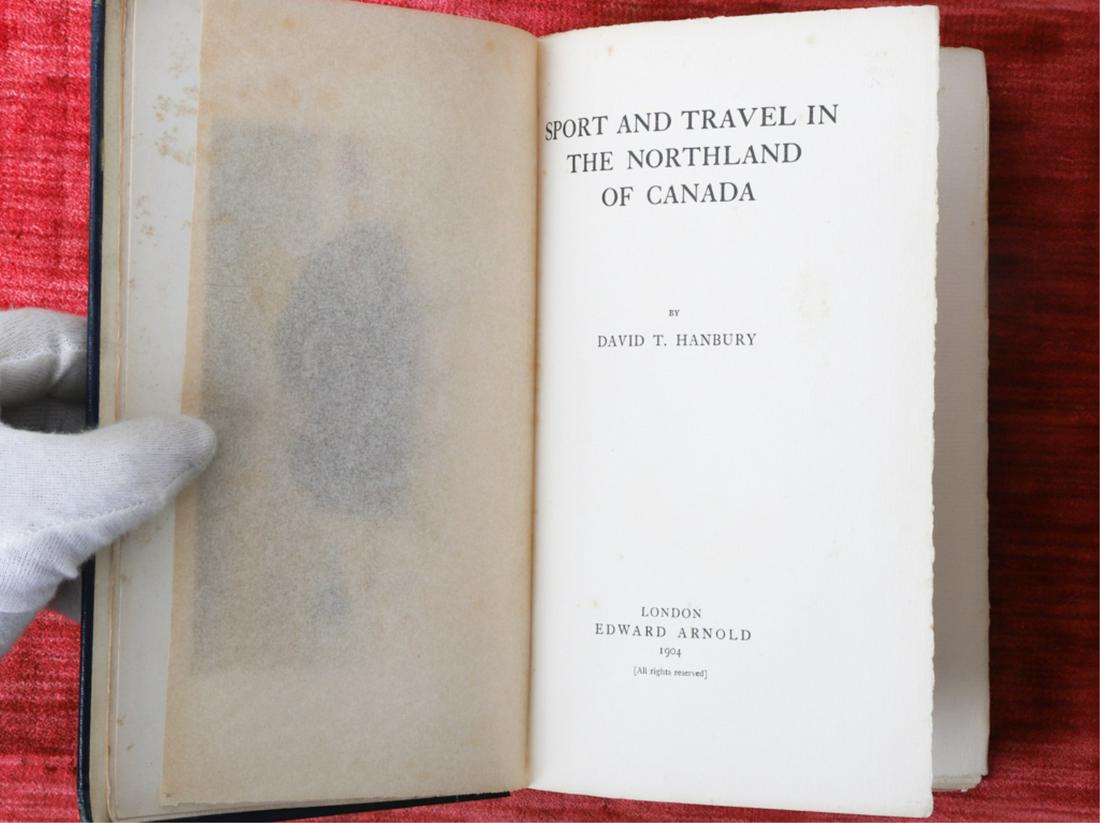 DAVID HANBURY "SPORT & TRAVEL IN NORTHLAND CANADA": London. Edward Arnold. 1904. hardcover leather bound. 9 x 6 inches.