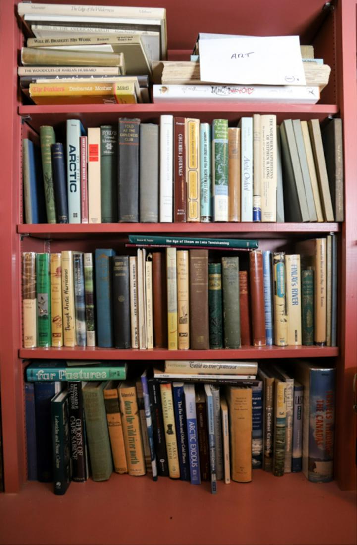 LOT OF BOOKS on CANADIAN & ARCTIC EXPLORATION: Over (6) shelf feet of books pertaining to the subject. Including: "Glimpses of the Barron Lands" by Mallet, "Travels Through the Interior Parts of North America" by Carver etc