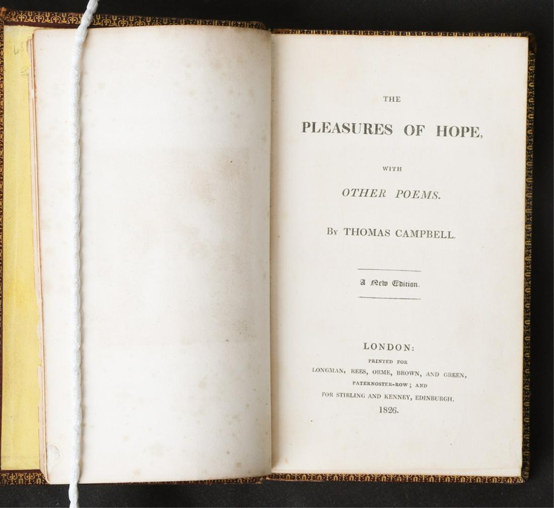 THOMAS CAMPBELL "PLEASURE OF HOPE" 1820 FOREEDGE: London. Longman, - Sterling and Slade. hardcover leather bound. 6 1/2 x 4 inches. (2) Disappearing major ports of call.