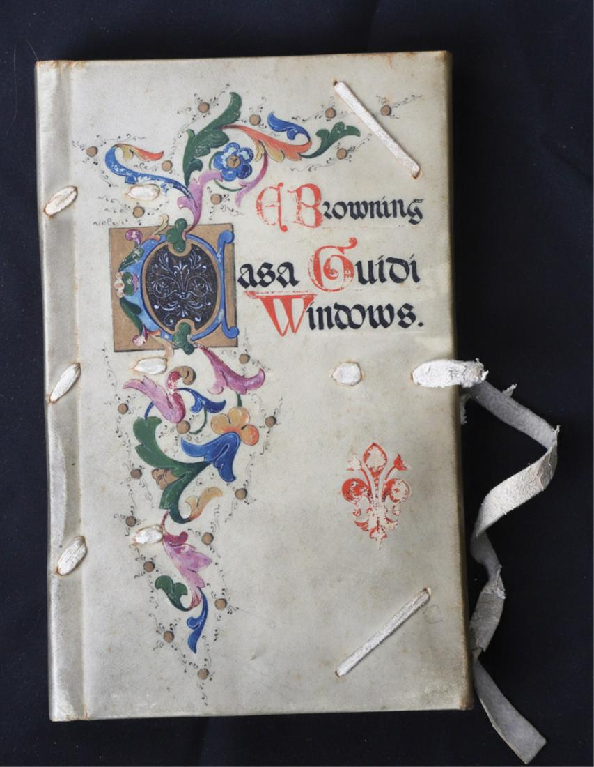 ELIZABETH BARRETT BROWNING CASA GUIDI WINDOWS 1891: Introduction by A. Mary F. Robinson. John Lane: The Bodley Head, London. hardcover hand painted parchment bound by Giannini, Florence Italy. 7 1/2 x 4 1/2 inches.