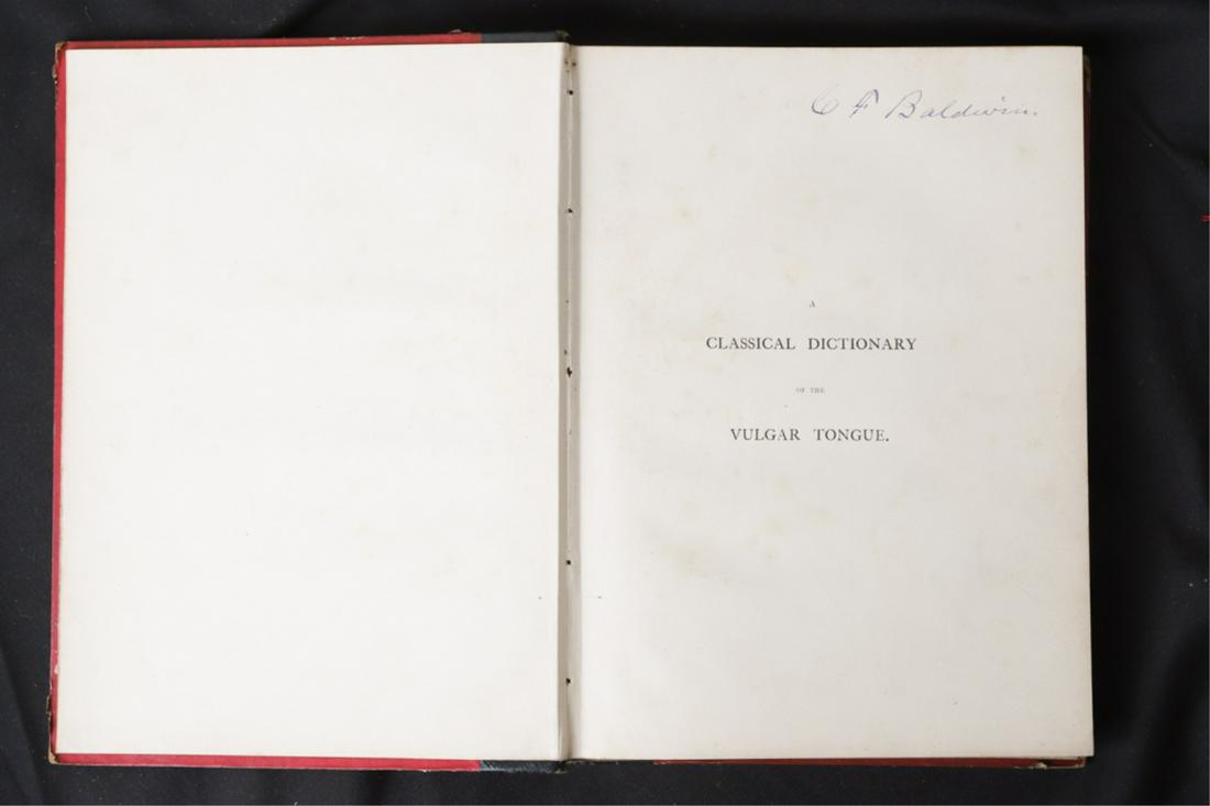 FRANCIS GROSE DICTIONARY OF THE VULGAR TONGE" 1785: London. S. Hooper. hardcover 1/2 leather bound. 9 3/4 x 7 inches. (Reprint of the first edition)
