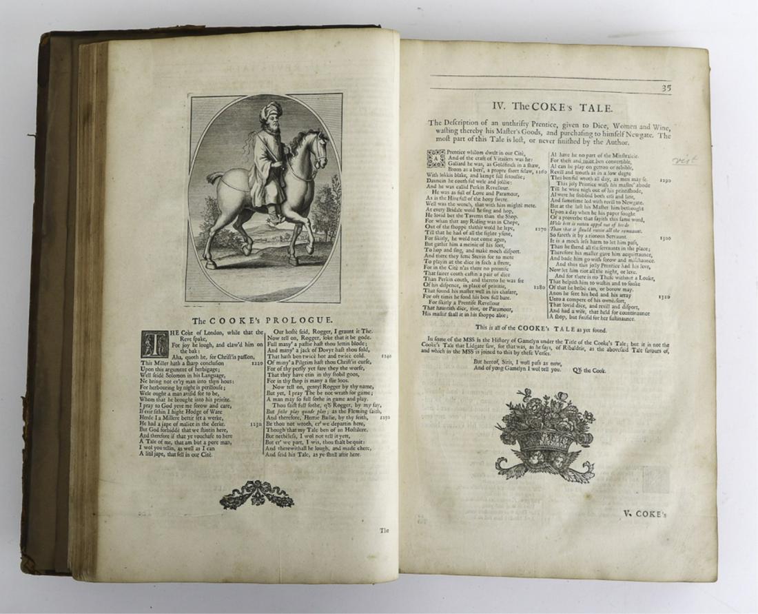 JOHN URRY "WORKS OF GEOFFREY CHAUCER" 1721: London. Printed for Bernard Lintot 15 1/2 x 10 inches. hardcover leather bound.