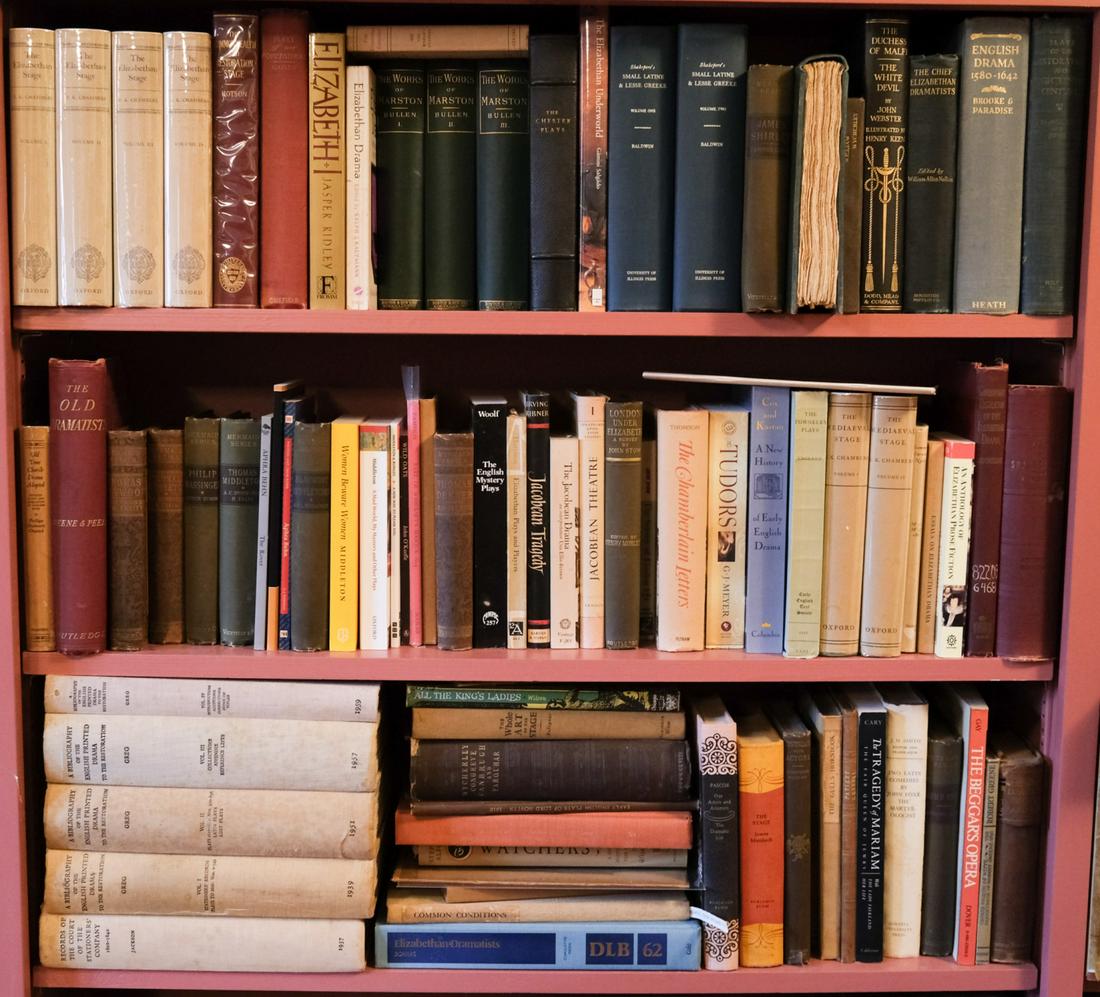 (9) SHELF FEET - ELIZAETHAN & RESTORATION THEATRE: Bibliography of the the English Printed Drama to the Restoration (5) Vols., Tudors', "The Elizabethan Stage" (4) Volumes etc