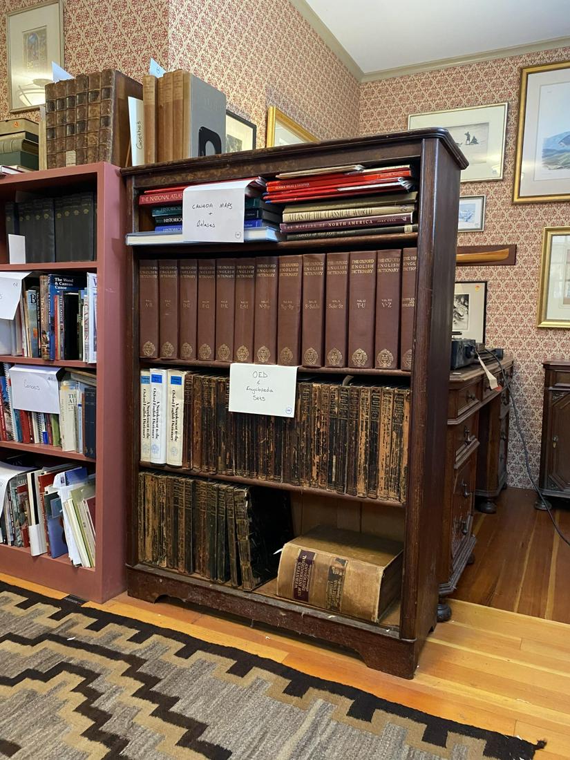 OAK BOOK CASE with (3) ADJUSTABLE SHELVES: 54 1/2 x 39 x 13 1/2 inches