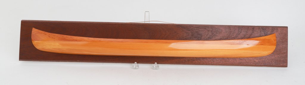 PETERBOROUGH CANOE CO HALF MODEL circa 1920: Laminated construction. Signed verso "R. Michael Sh....."? 5 x 30 inches