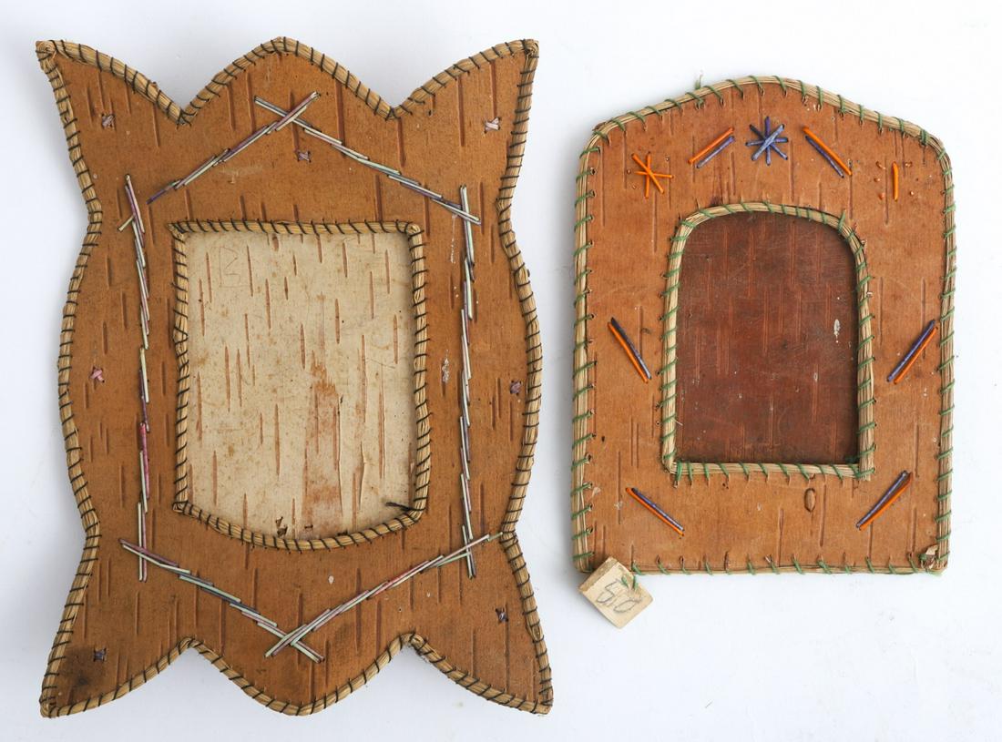 (2) NATIVE AMERICAN BIRCH BARK QUILL WORK FRAMES: 9 and 7 inches