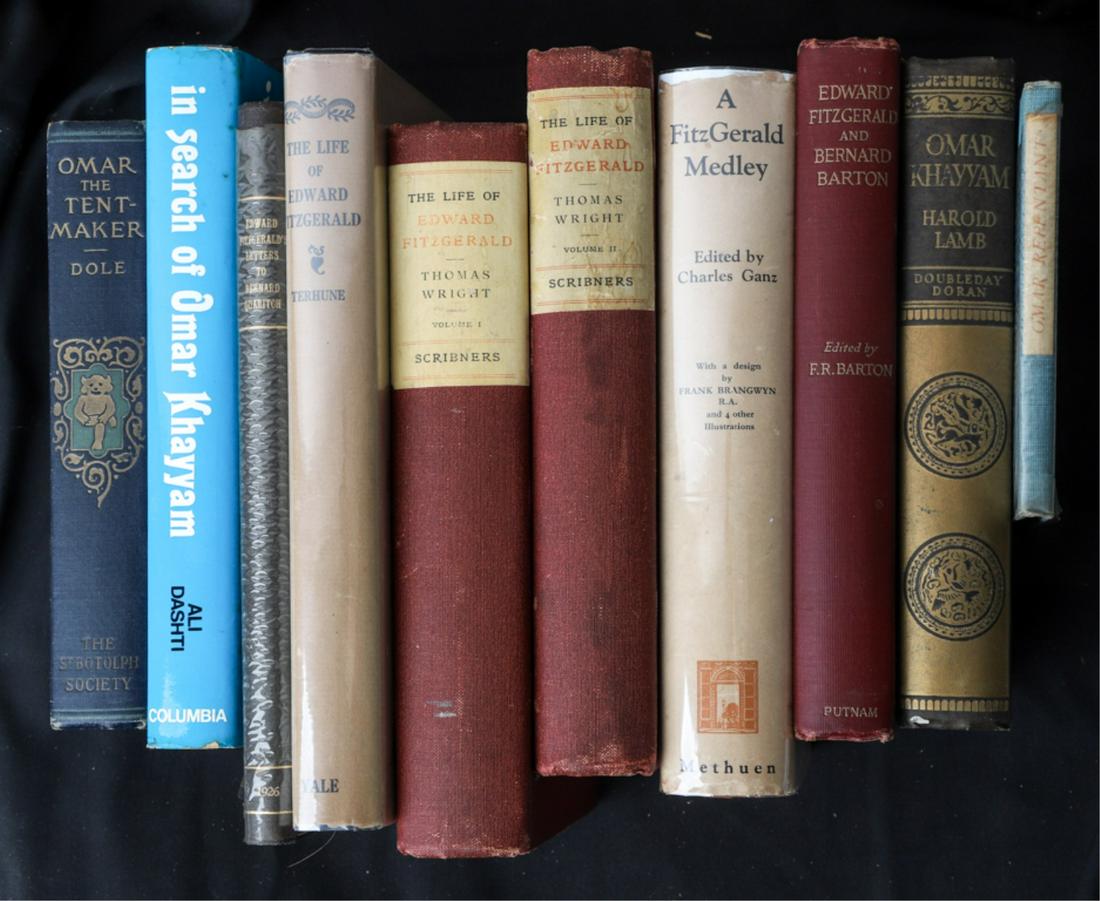 (9) BOOKS on OMAR KHAYYAM & EDWARD FITZGERALD: By Dole, 1922. Dashti 1971, Gallienne 1908, etc. 9 1/2 x 6 1/2 (and smaller). hardcover clothbound.