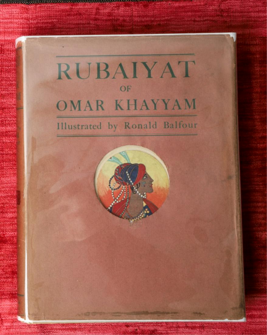 RUBAIYAT OF OMAR KHAYYAM ILLUS. BALFOUR 1920: 1st edition. London. Constable and Co. Ltd. hardcover vellum bound. 10 x 8 inches. Ronald Balfour. original dust jacket.