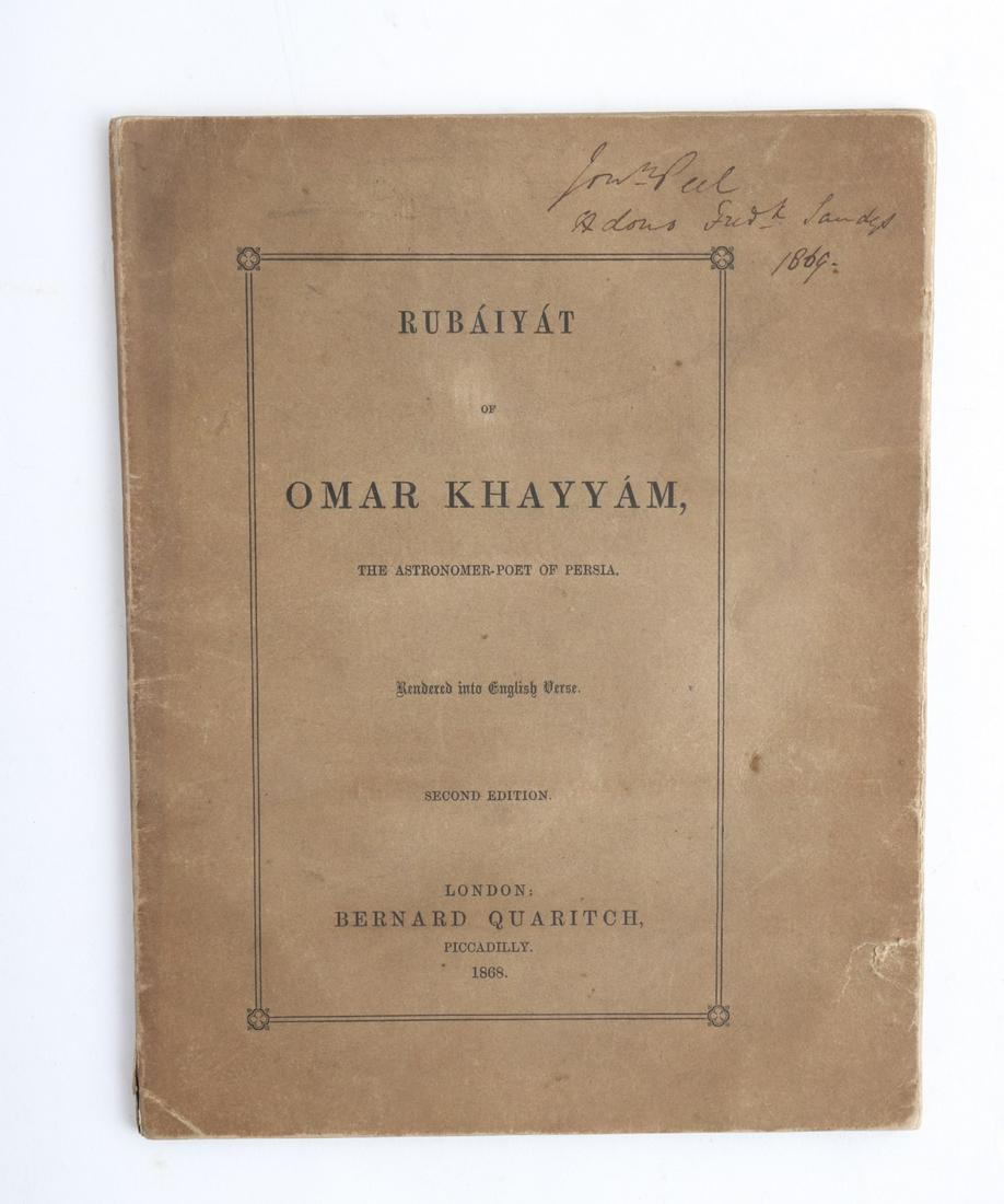 RUBAIYAT OF OMAR KHAYYAM 1868 Second Edition: London. Bernard Quaritch. 1868 soft cover paper bound. 8 x 6 1/2 inches.