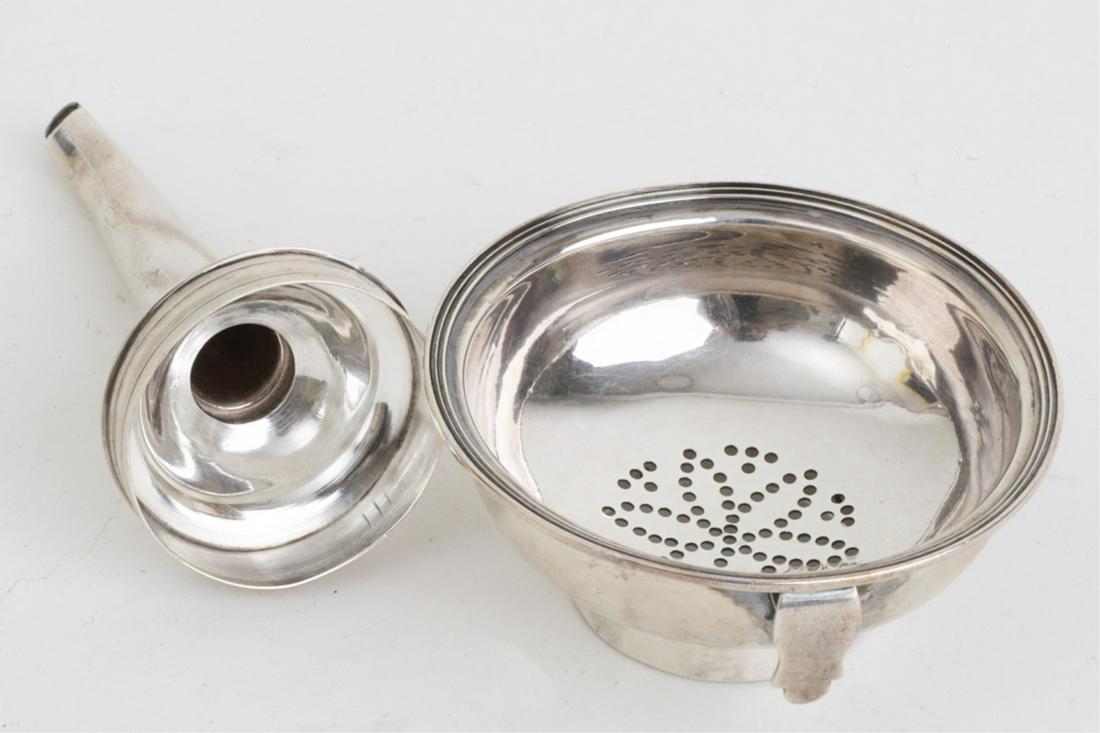 1790 ROBERT HENNELL STERLING SILVER WINE FUNNEL: In (2) parts with floral punched strainer. 5 inches. 2.6 troy ounces