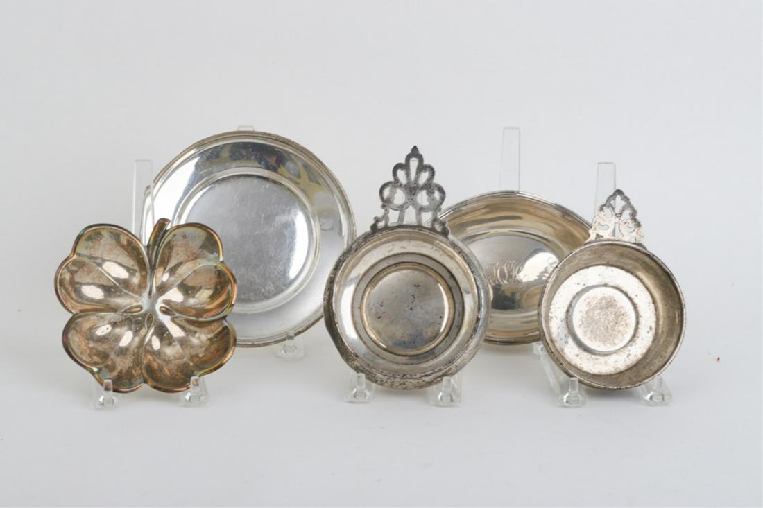 (2) STERLING SILVER PORRINGERS & (3) TRAYS: 6 inches (and under). 13.69 troy ounces